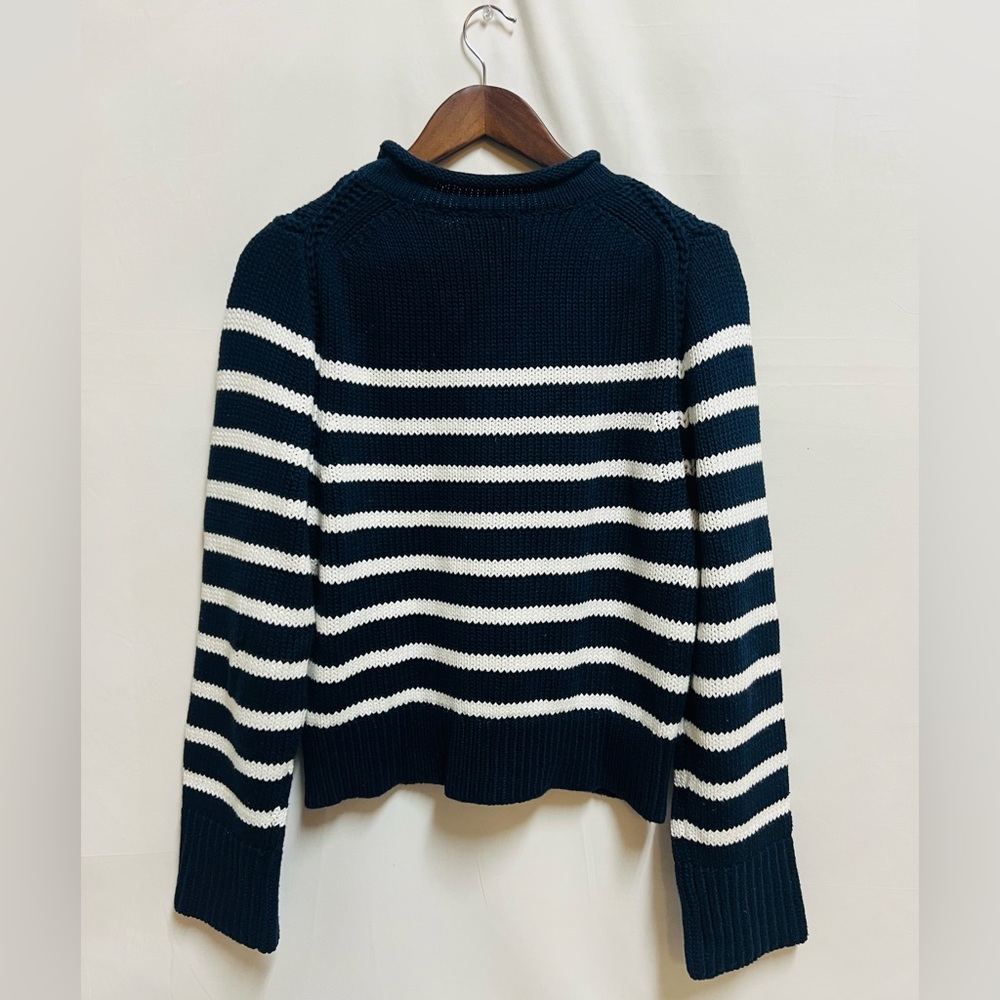J. Crew Navy and White Striped Crewneck Sweater - Picture 3 of 7